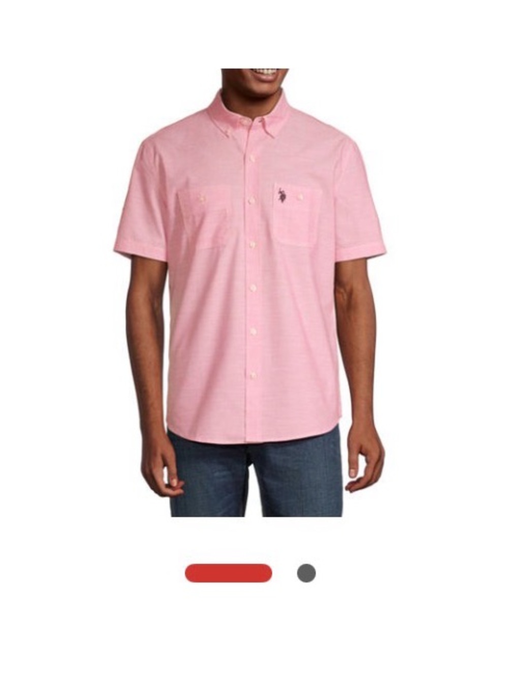 U.S. Polo Assn. Mens Classic Fit Short Sleeve Button-Down Shirt, Small, Red
